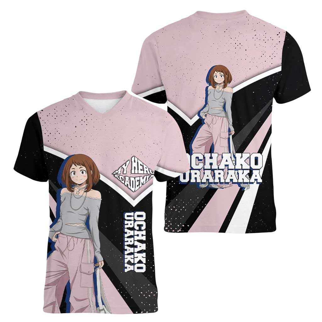 Ochako Uraraka My Hero Academia Women V-Neck T-Shirt Anime Grunge Splatter Graphic Style