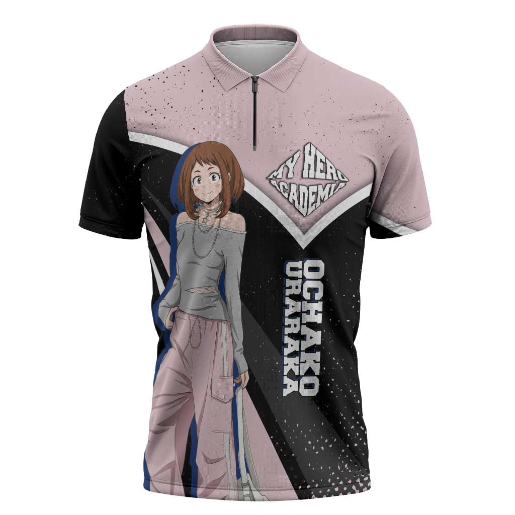 Ochako Uraraka My Hero Academia Zipper Polo Shirt Anime Grunge Splatter Graphic Style