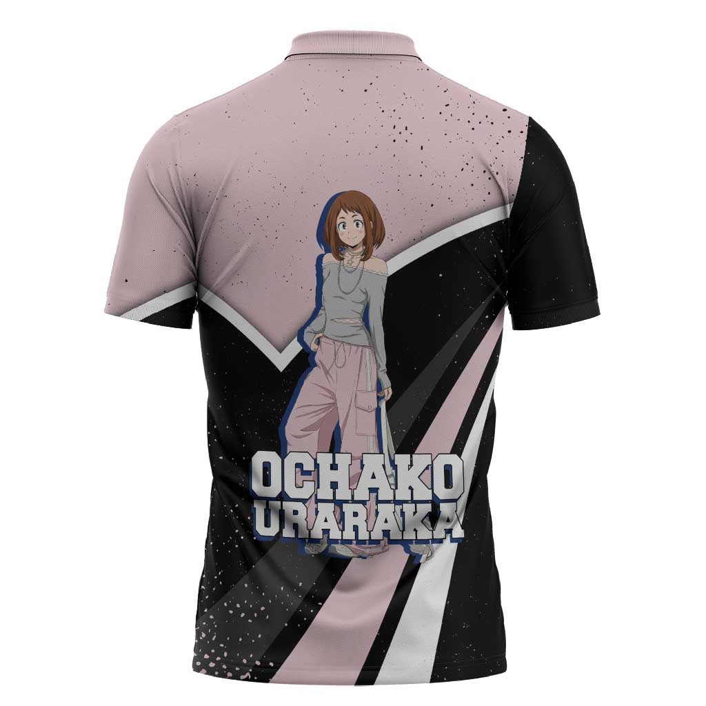 Ochako Uraraka My Hero Academia Zipper Polo Shirt Anime Grunge Splatter Graphic Style