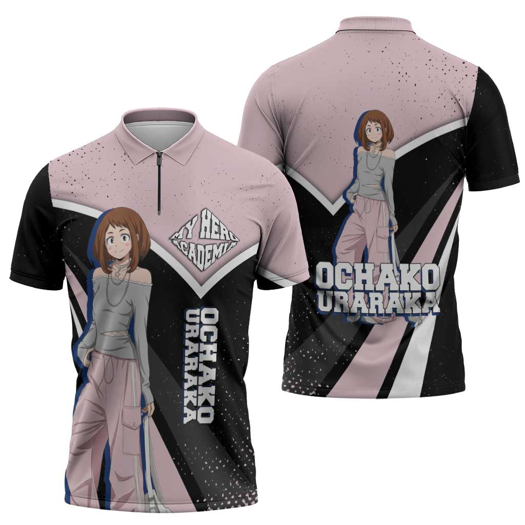 Ochako Uraraka My Hero Academia Zipper Polo Shirt Anime Grunge Splatter Graphic Style