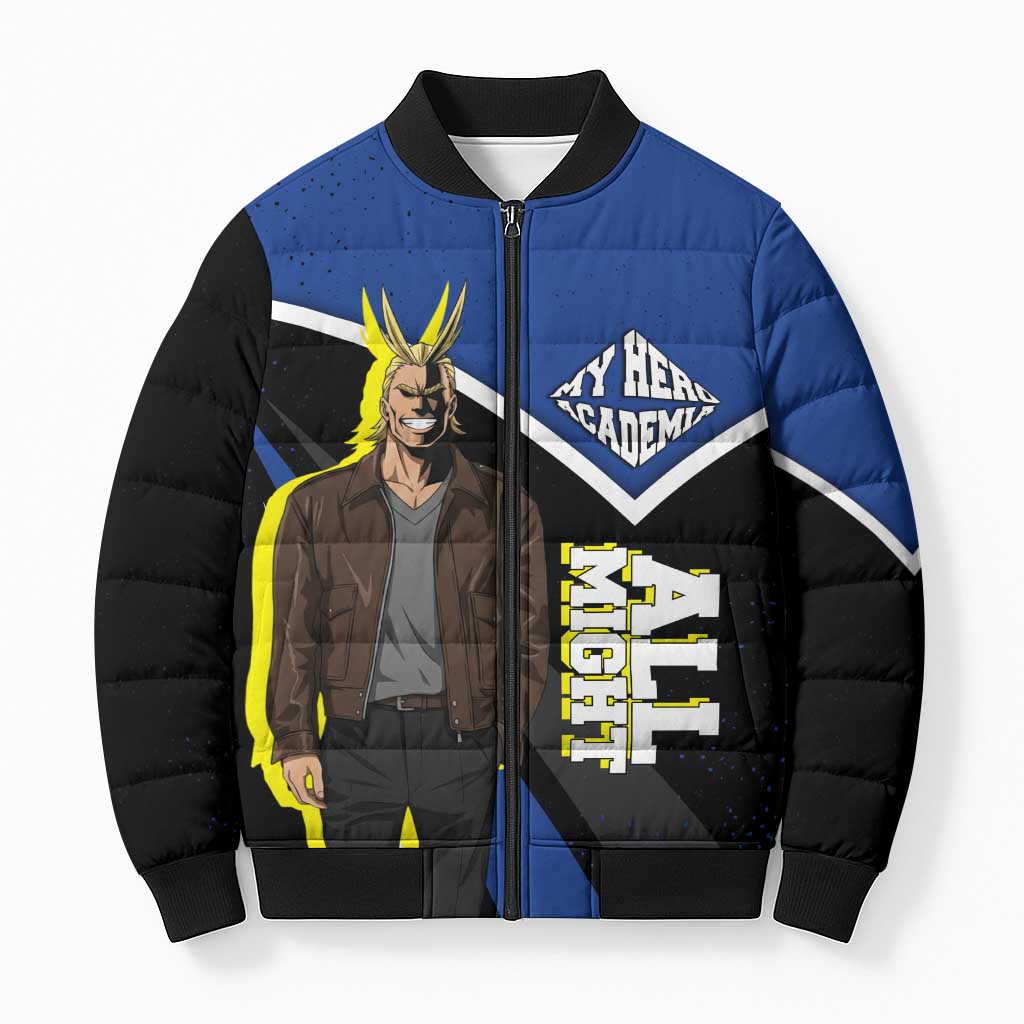 All Might My Hero Academia Bomber Puffer Jacket Anime Grunge Splatter Graphic Style
