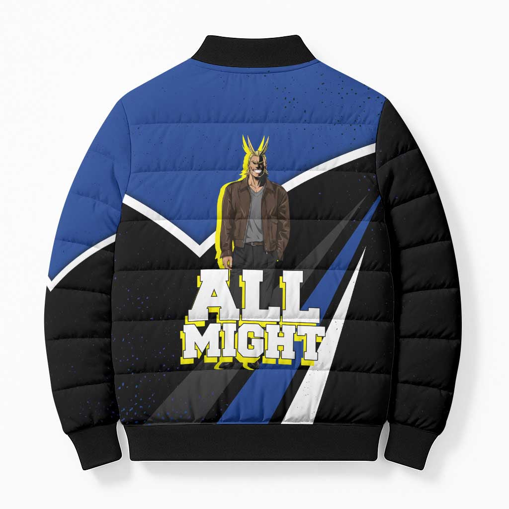 All Might My Hero Academia Bomber Puffer Jacket Anime Grunge Splatter Graphic Style