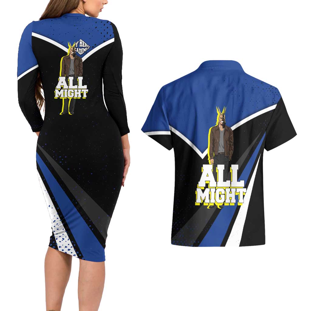 All Might My Hero Academia Couples Matching Long Sleeve Bodycon Dress and Hawaiian Shirt Anime Grunge Splatter Graphic Style