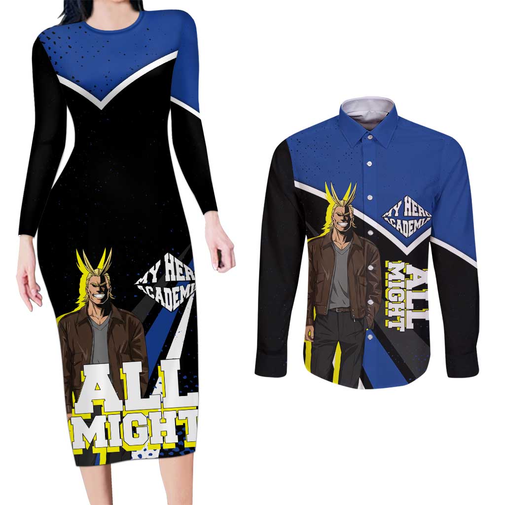 All Might My Hero Academia Couples Matching Long Sleeve Bodycon Dress and Long Sleeve Button Shirt Anime Grunge Splatter Graphic Style