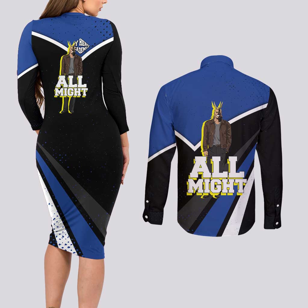 All Might My Hero Academia Couples Matching Long Sleeve Bodycon Dress and Long Sleeve Button Shirt Anime Grunge Splatter Graphic Style