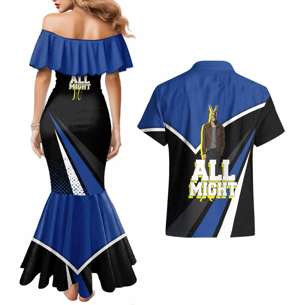 All Might My Hero Academia Couples Matching Mermaid Dress and Hawaiian Shirt Anime Grunge Splatter Graphic Style