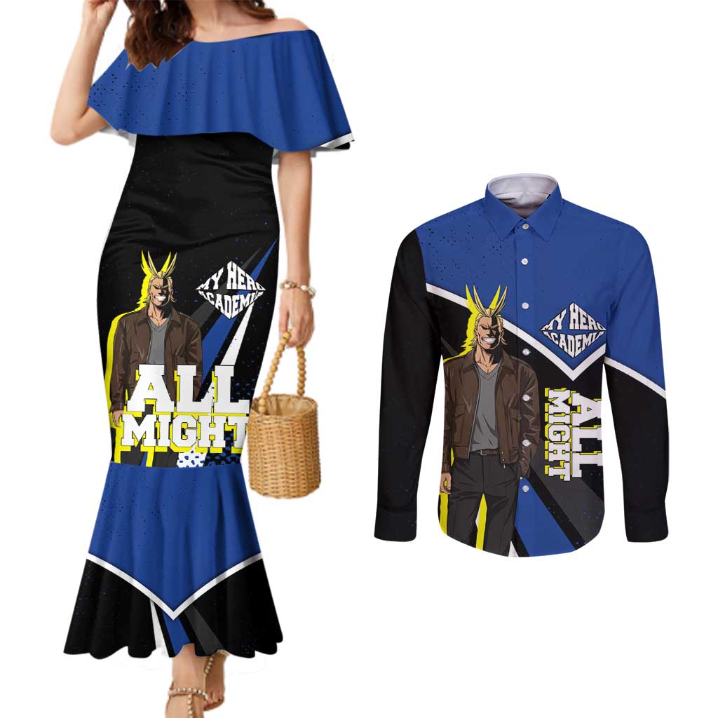 All Might My Hero Academia Couples Matching Mermaid Dress and Long Sleeve Button Shirt Anime Grunge Splatter Graphic Style