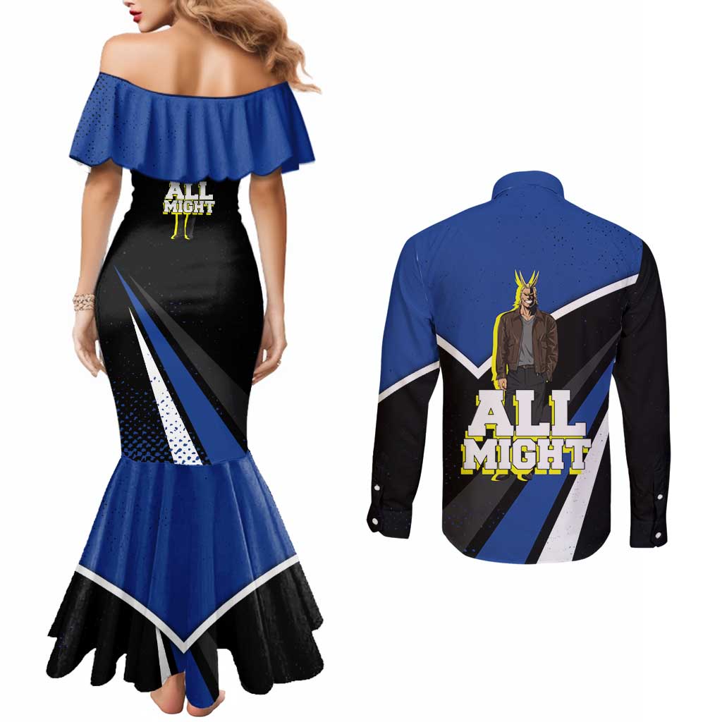 All Might My Hero Academia Couples Matching Mermaid Dress and Long Sleeve Button Shirt Anime Grunge Splatter Graphic Style