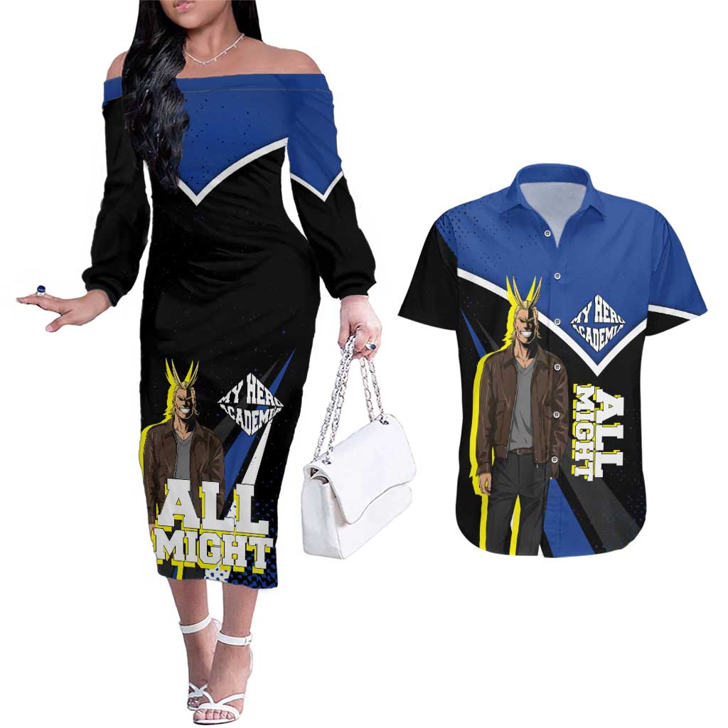 All Might My Hero Academia Couples Matching Off The Shoulder Long Sleeve Dress and Hawaiian Shirt Anime Grunge Splatter Graphic Style