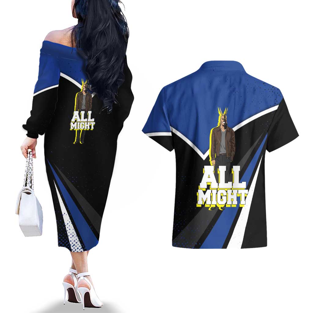 All Might My Hero Academia Couples Matching Off The Shoulder Long Sleeve Dress and Hawaiian Shirt Anime Grunge Splatter Graphic Style
