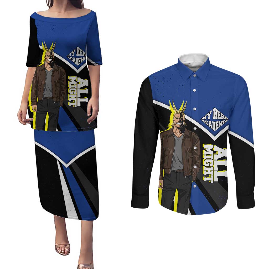All Might My Hero Academia Couples Matching Puletasi and Long Sleeve Button Shirt Anime Grunge Splatter Graphic Style