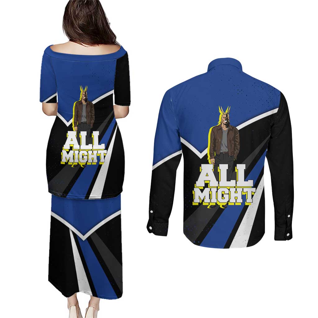 All Might My Hero Academia Couples Matching Puletasi and Long Sleeve Button Shirt Anime Grunge Splatter Graphic Style