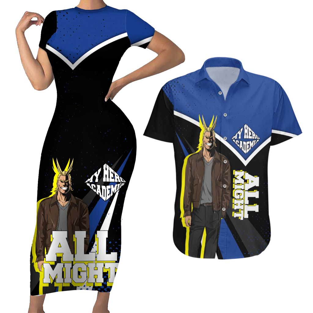 All Might My Hero Academia Couples Matching Short Sleeve Bodycon Dress and Hawaiian Shirt Anime Grunge Splatter Graphic Style
