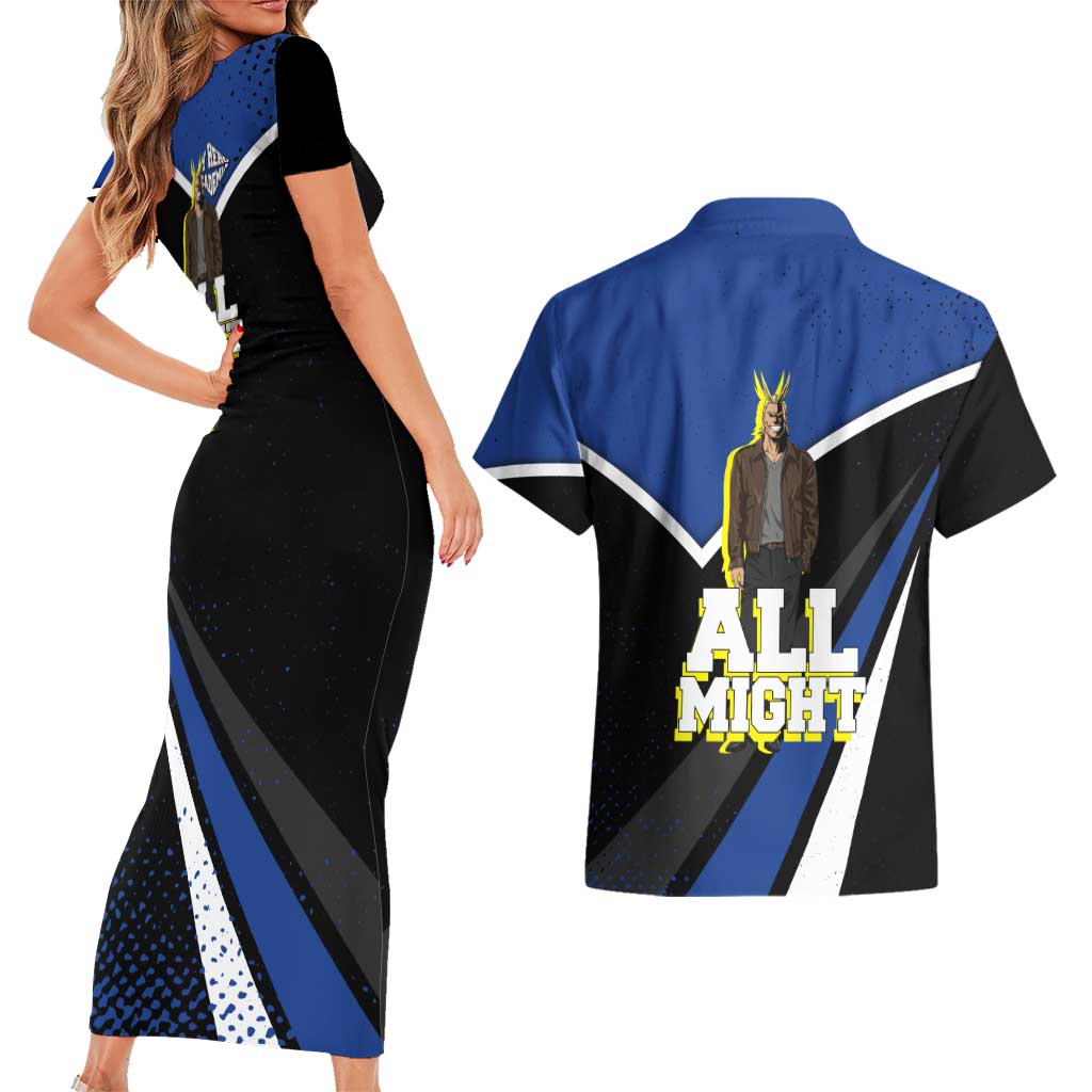 All Might My Hero Academia Couples Matching Short Sleeve Bodycon Dress and Hawaiian Shirt Anime Grunge Splatter Graphic Style
