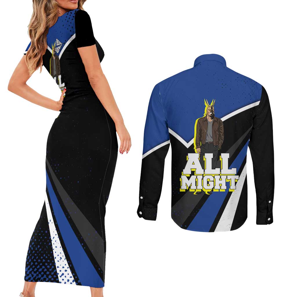 All Might My Hero Academia Couples Matching Short Sleeve Bodycon Dress and Long Sleeve Button Shirt Anime Grunge Splatter Graphic Style