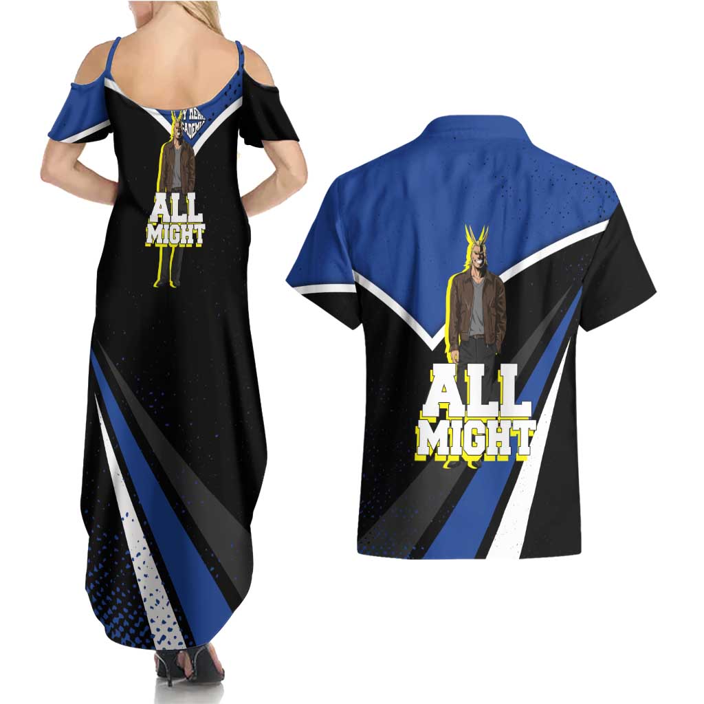 All Might My Hero Academia Couples Matching Summer Maxi Dress and Hawaiian Shirt Anime Grunge Splatter Graphic Style