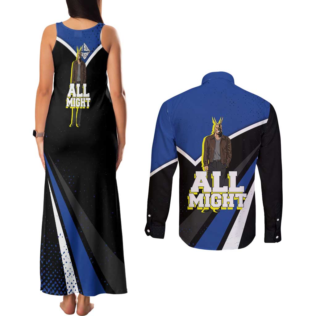 All Might My Hero Academia Couples Matching Tank Maxi Dress and Long Sleeve Button Shirt Anime Grunge Splatter Graphic Style