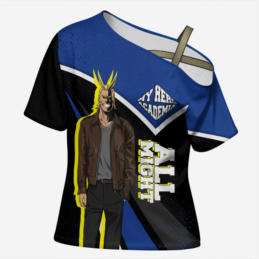 All Might My Hero Academia Cross Shoulder Shirt Anime Grunge Splatter Graphic Style