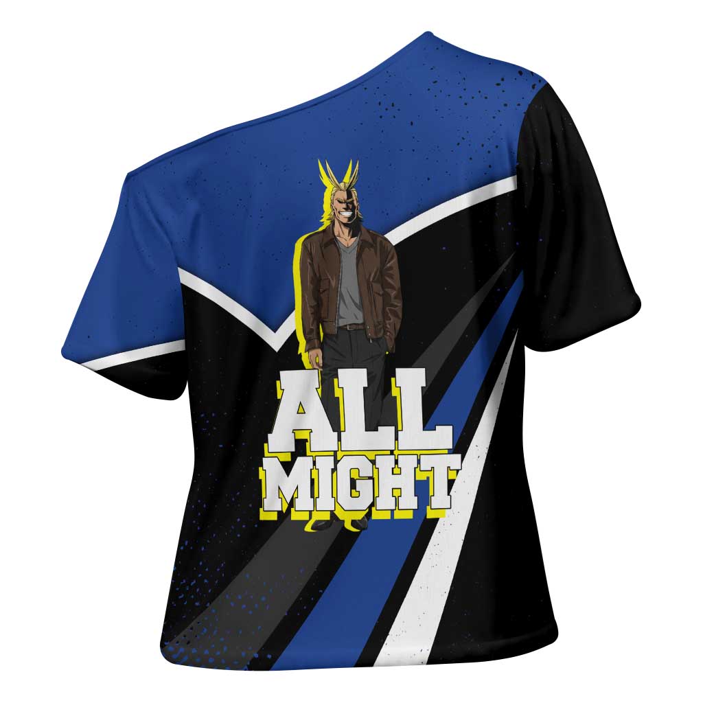 All Might My Hero Academia Cross Shoulder Shirt Anime Grunge Splatter Graphic Style