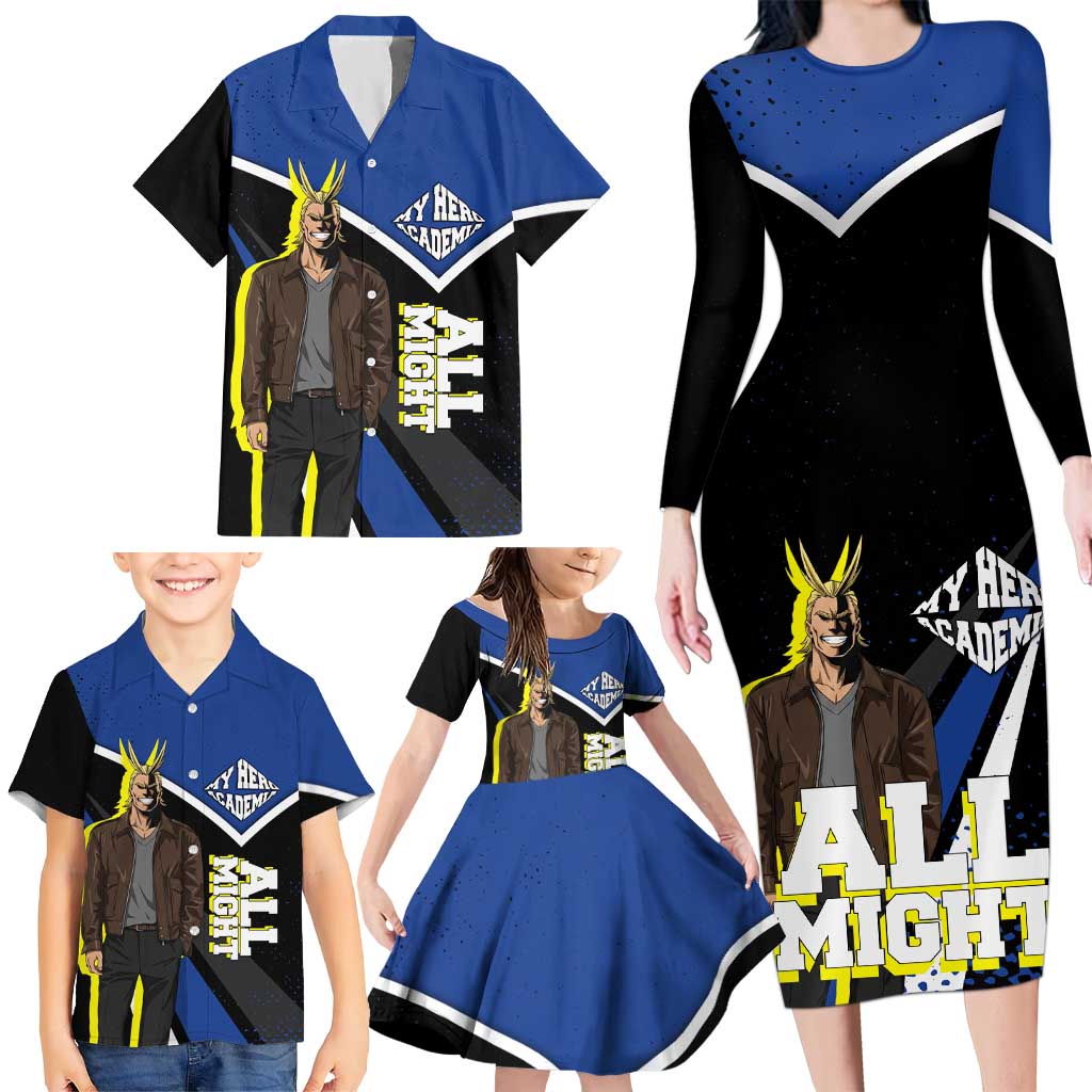 All Might My Hero Academia Family Matching Long Sleeve Bodycon Dress and Hawaiian Shirt Anime Grunge Splatter Graphic Style