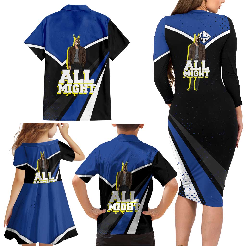 All Might My Hero Academia Family Matching Long Sleeve Bodycon Dress and Hawaiian Shirt Anime Grunge Splatter Graphic Style