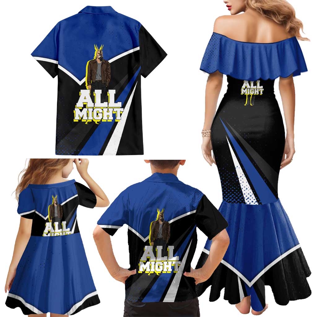 All Might My Hero Academia Family Matching Mermaid Dress and Hawaiian Shirt Anime Grunge Splatter Graphic Style