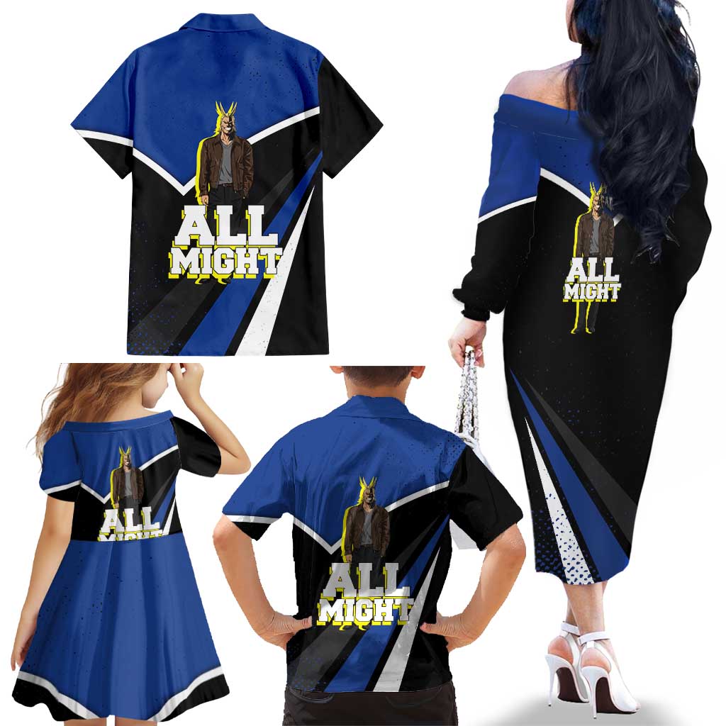 All Might My Hero Academia Family Matching Off The Shoulder Long Sleeve Dress and Hawaiian Shirt Anime Grunge Splatter Graphic Style