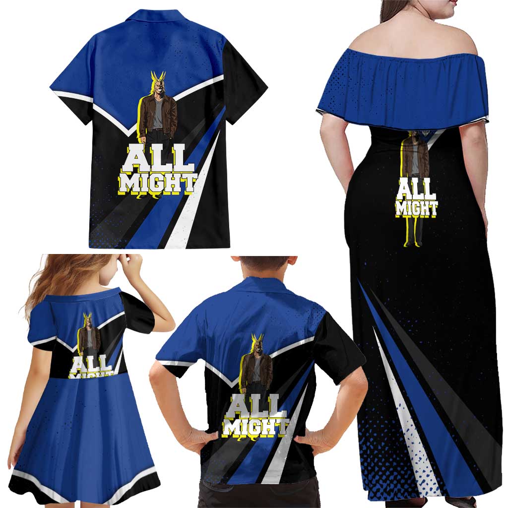 All Might My Hero Academia Family Matching Off Shoulder Maxi Dress and Hawaiian Shirt Anime Grunge Splatter Graphic Style