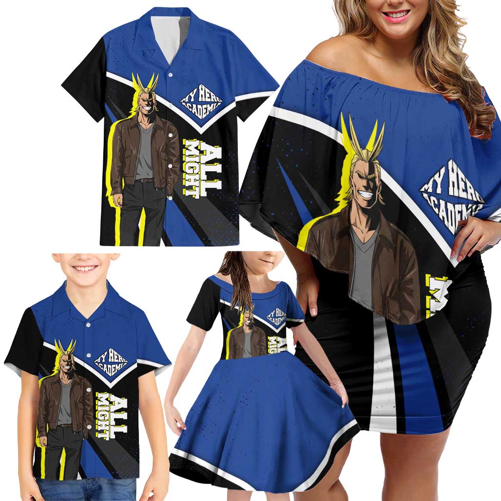All Might My Hero Academia Family Matching Off Shoulder Short Dress and Hawaiian Shirt Anime Grunge Splatter Graphic Style