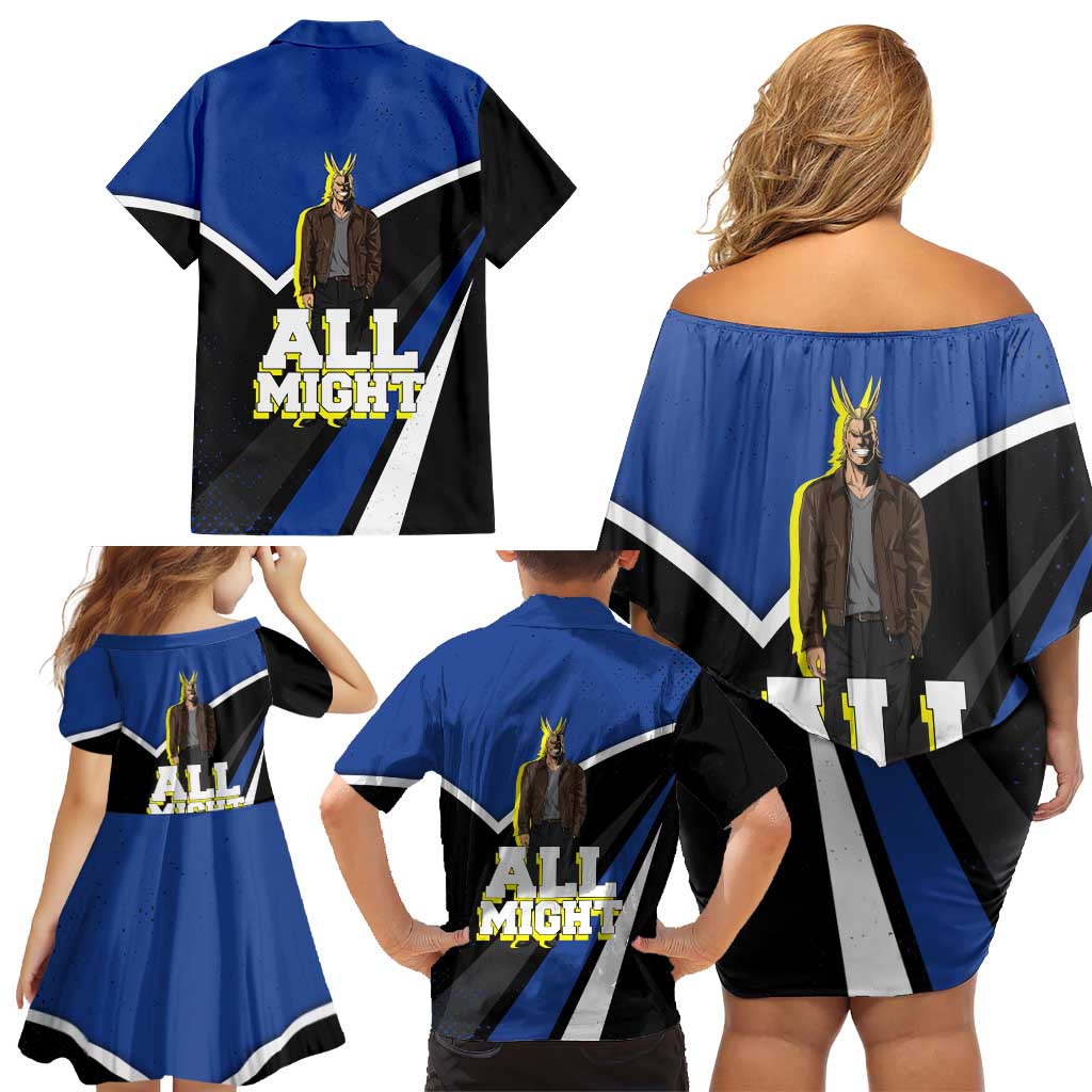 All Might My Hero Academia Family Matching Off Shoulder Short Dress and Hawaiian Shirt Anime Grunge Splatter Graphic Style