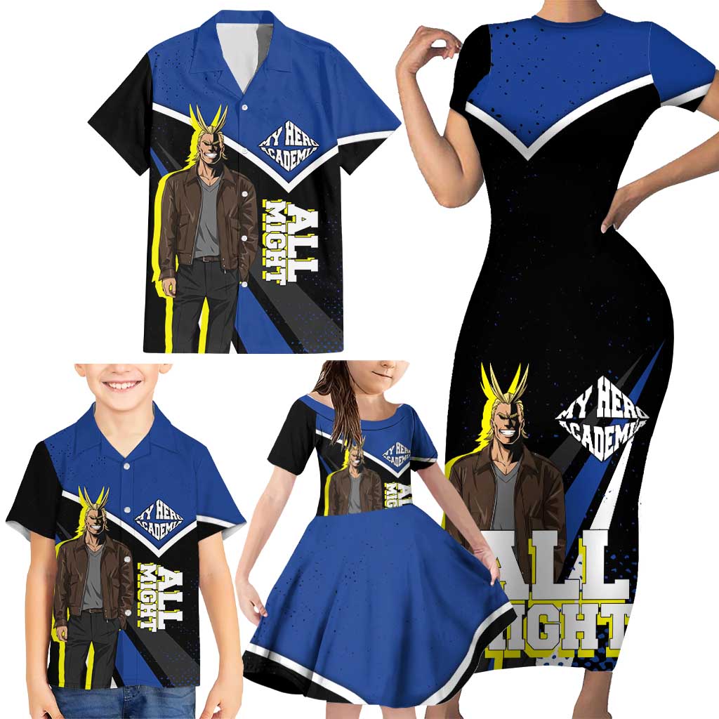 All Might My Hero Academia Family Matching Short Sleeve Bodycon Dress and Hawaiian Shirt Anime Grunge Splatter Graphic Style