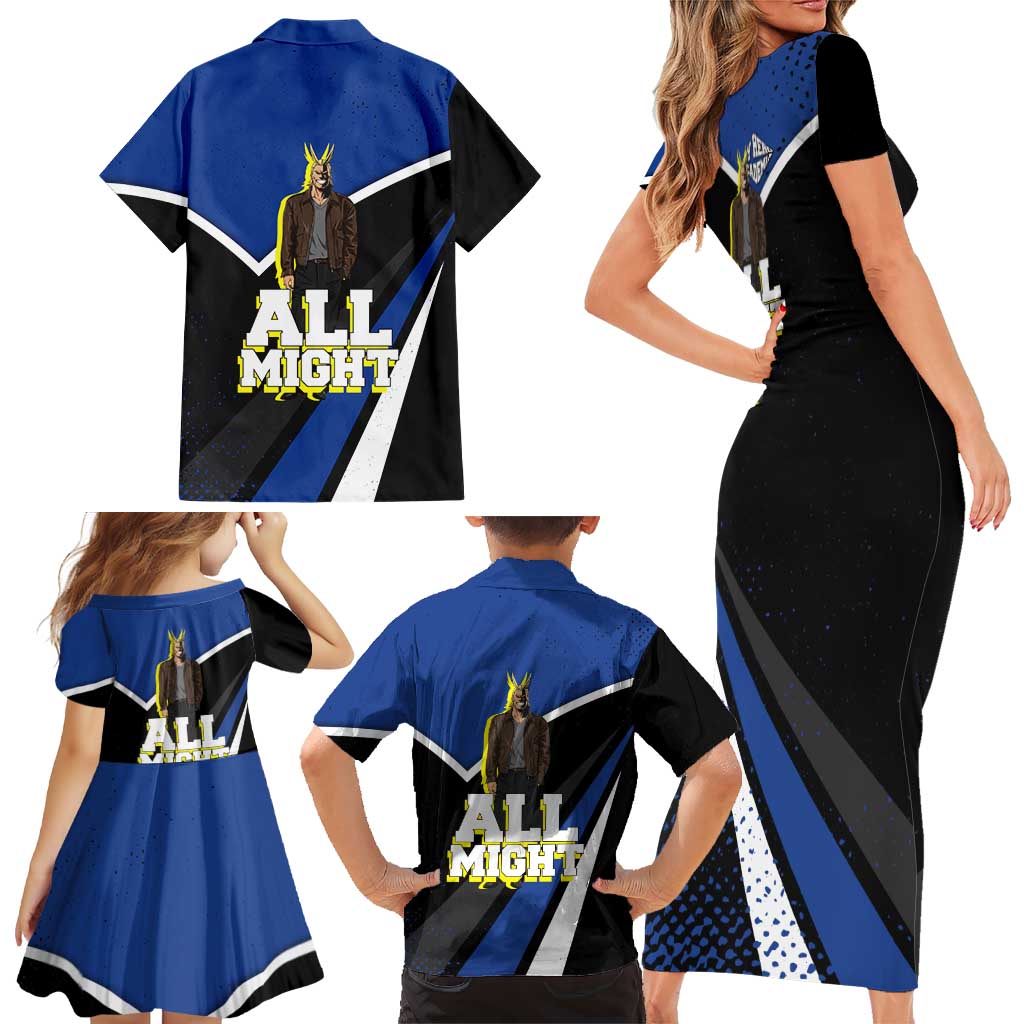 All Might My Hero Academia Family Matching Short Sleeve Bodycon Dress and Hawaiian Shirt Anime Grunge Splatter Graphic Style
