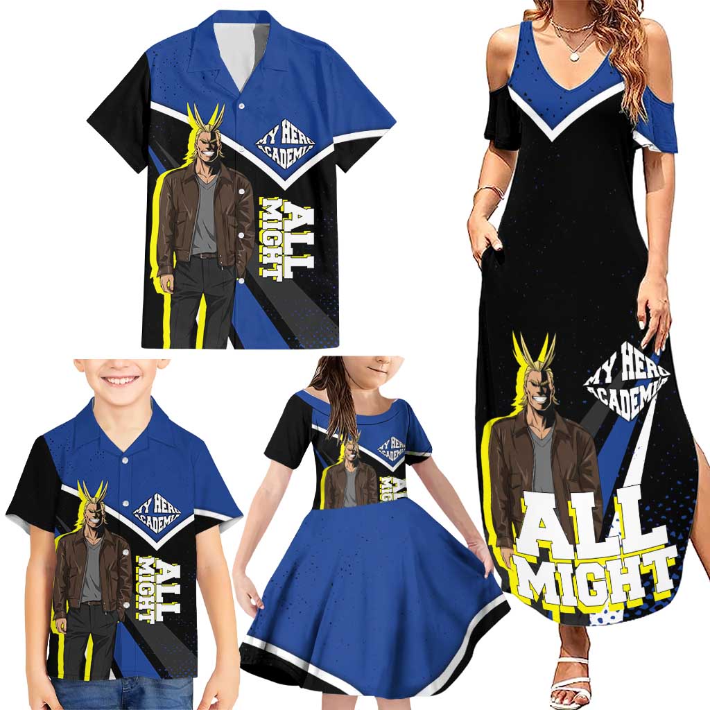 All Might My Hero Academia Family Matching Summer Maxi Dress and Hawaiian Shirt Anime Grunge Splatter Graphic Style