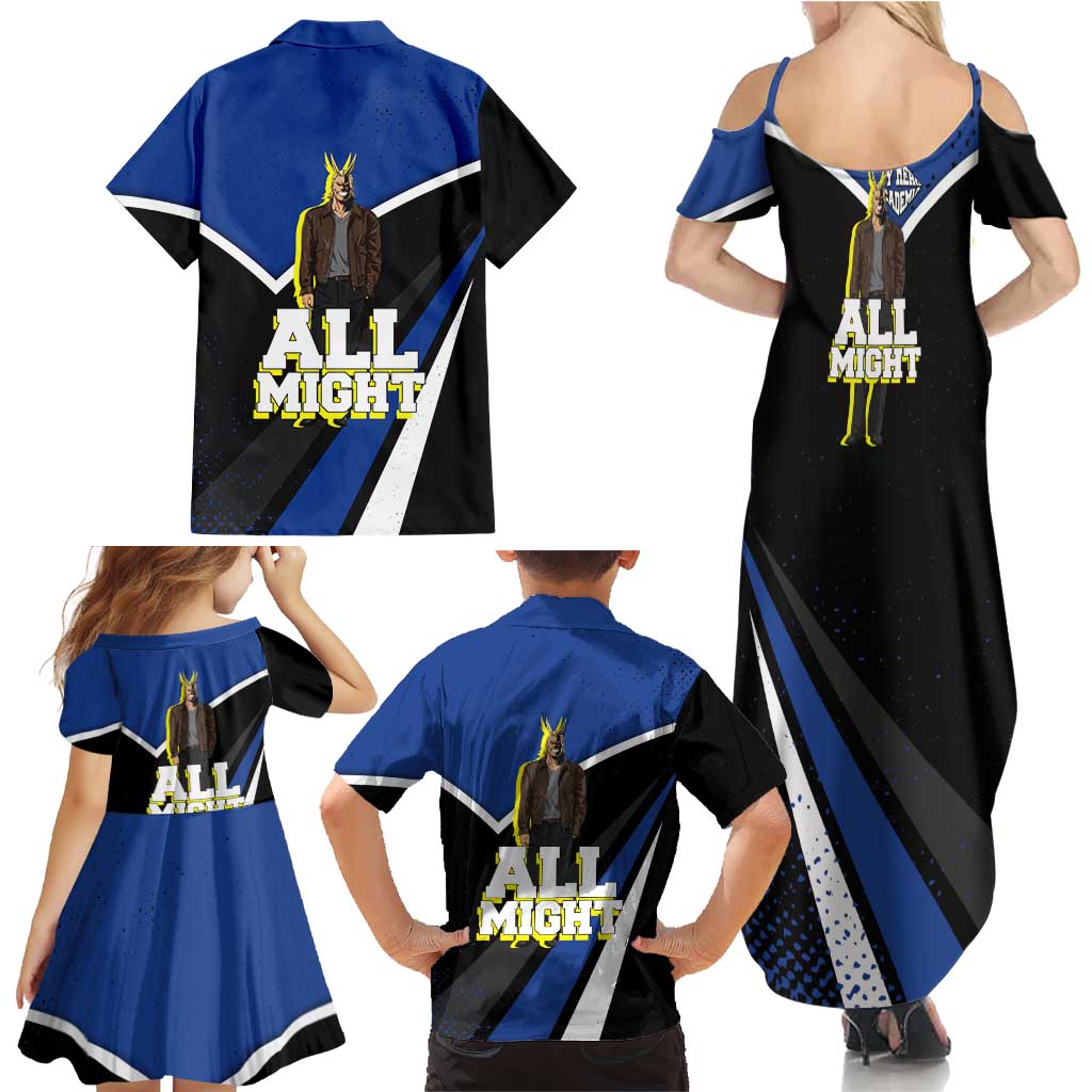 All Might My Hero Academia Family Matching Summer Maxi Dress and Hawaiian Shirt Anime Grunge Splatter Graphic Style