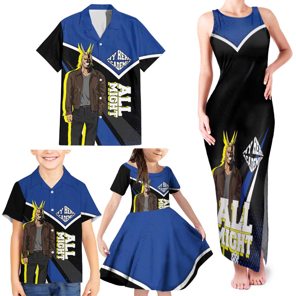 All Might My Hero Academia Family Matching Tank Maxi Dress and Hawaiian Shirt Anime Grunge Splatter Graphic Style