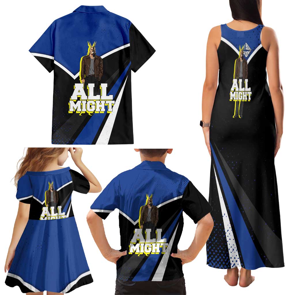 All Might My Hero Academia Family Matching Tank Maxi Dress and Hawaiian Shirt Anime Grunge Splatter Graphic Style