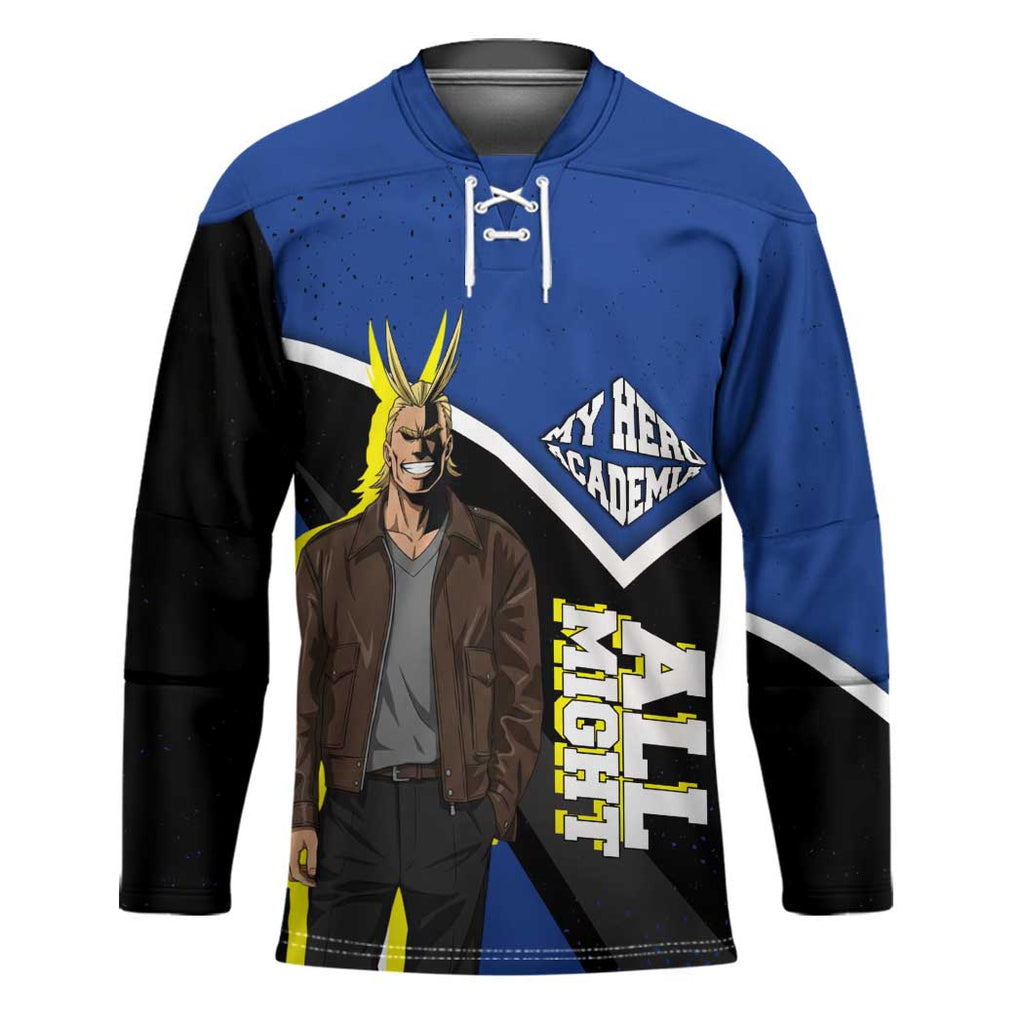 All Might My Hero Academia Hockey Jersey Anime Grunge Splatter Graphic Style