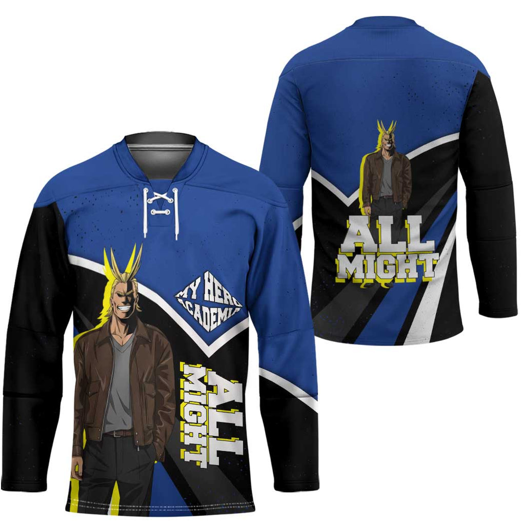All Might My Hero Academia Hockey Jersey Anime Grunge Splatter Graphic Style