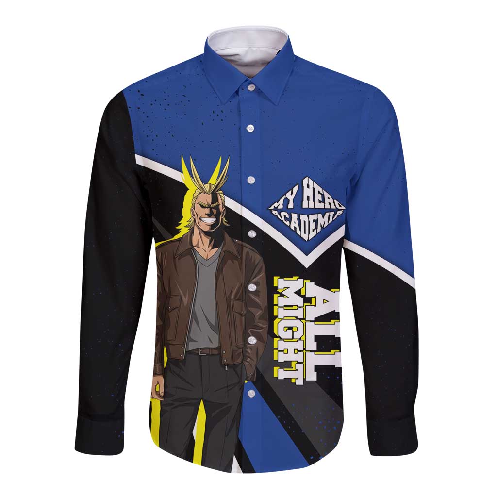 All Might My Hero Academia Long Sleeve Button Shirt Anime Grunge Splatter Graphic Style