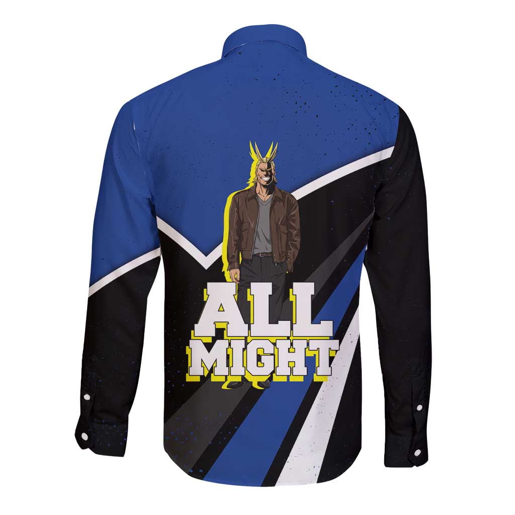 All Might My Hero Academia Long Sleeve Button Shirt Anime Grunge Splatter Graphic Style