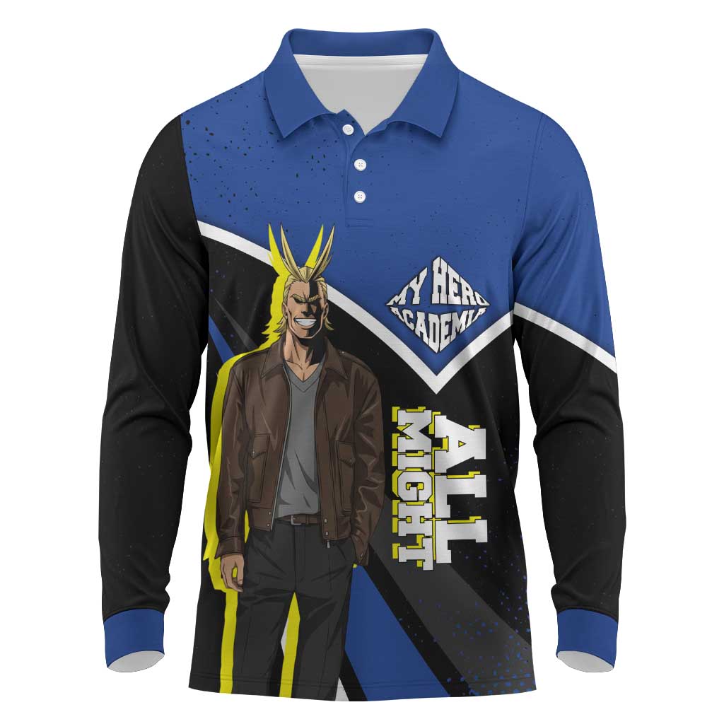 All Might My Hero Academia Long Sleeve Polo Shirt Anime Grunge Splatter Graphic Style
