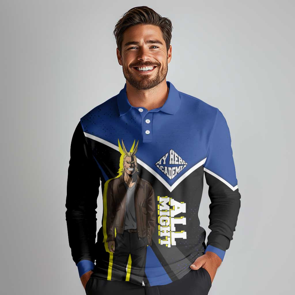 All Might My Hero Academia Long Sleeve Polo Shirt Anime Grunge Splatter Graphic Style