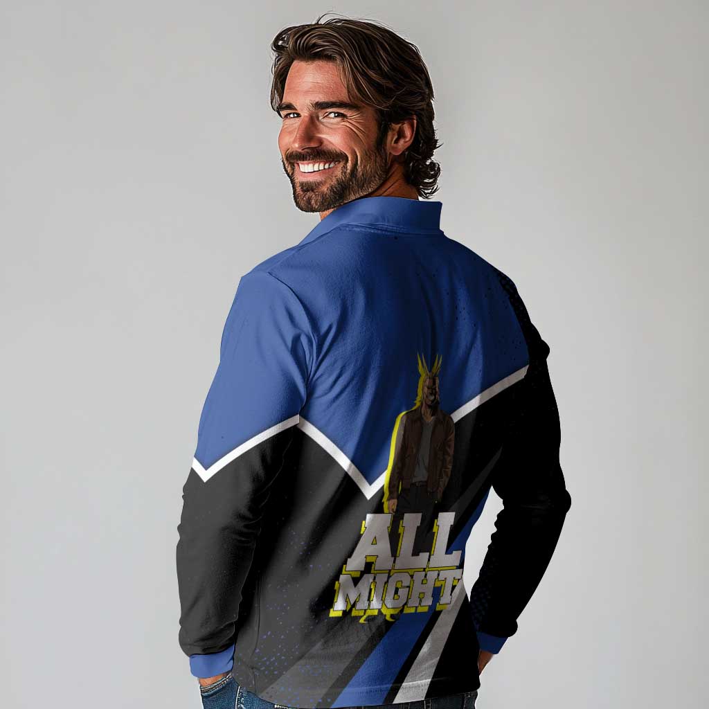 All Might My Hero Academia Long Sleeve Polo Shirt Anime Grunge Splatter Graphic Style
