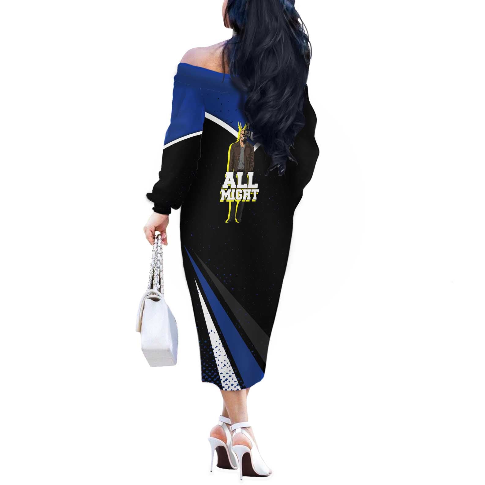 All Might My Hero Academia Off The Shoulder Long Sleeve Dress Anime Grunge Splatter Graphic Style