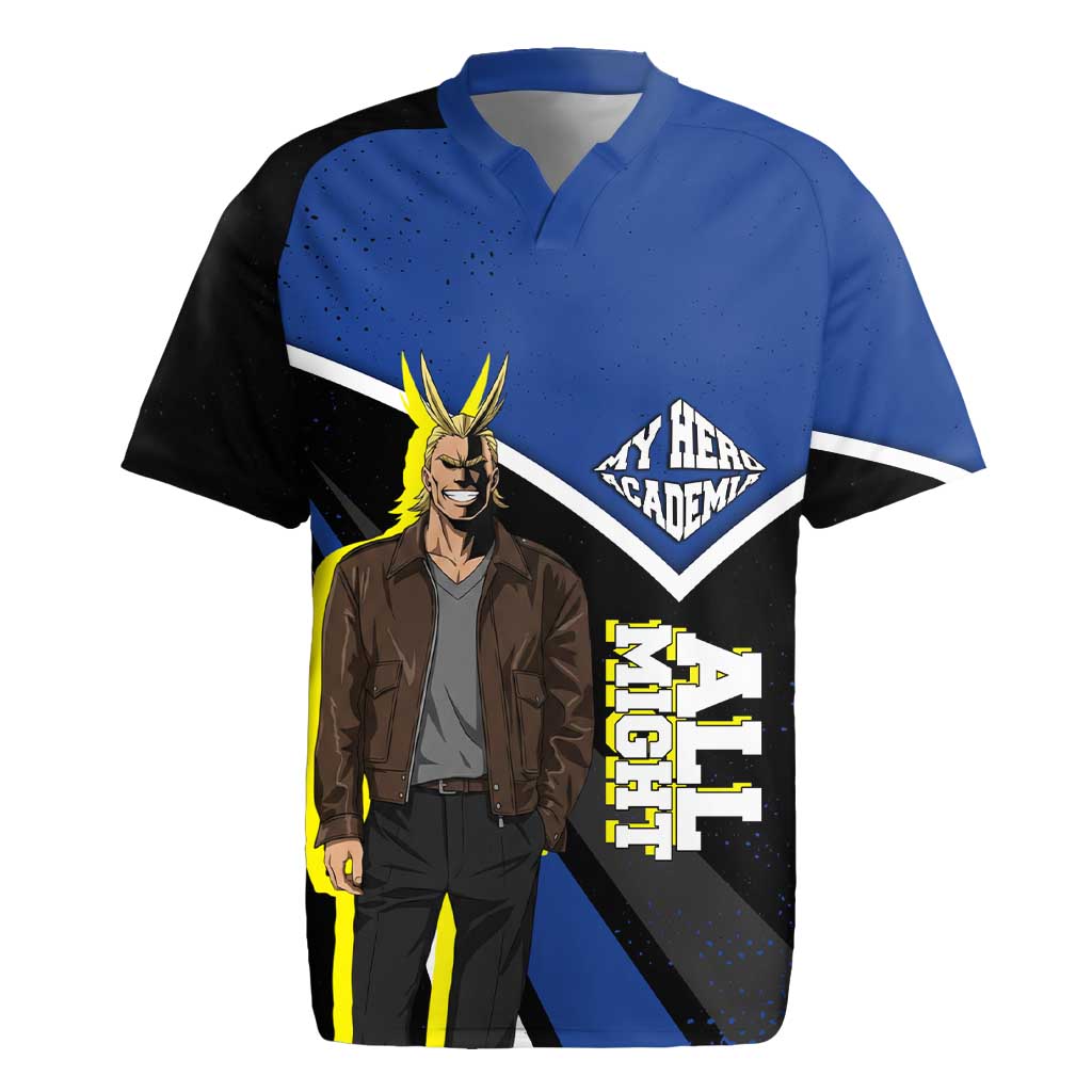 All Might My Hero Academia Rugby Jersey Anime Grunge Splatter Graphic Style