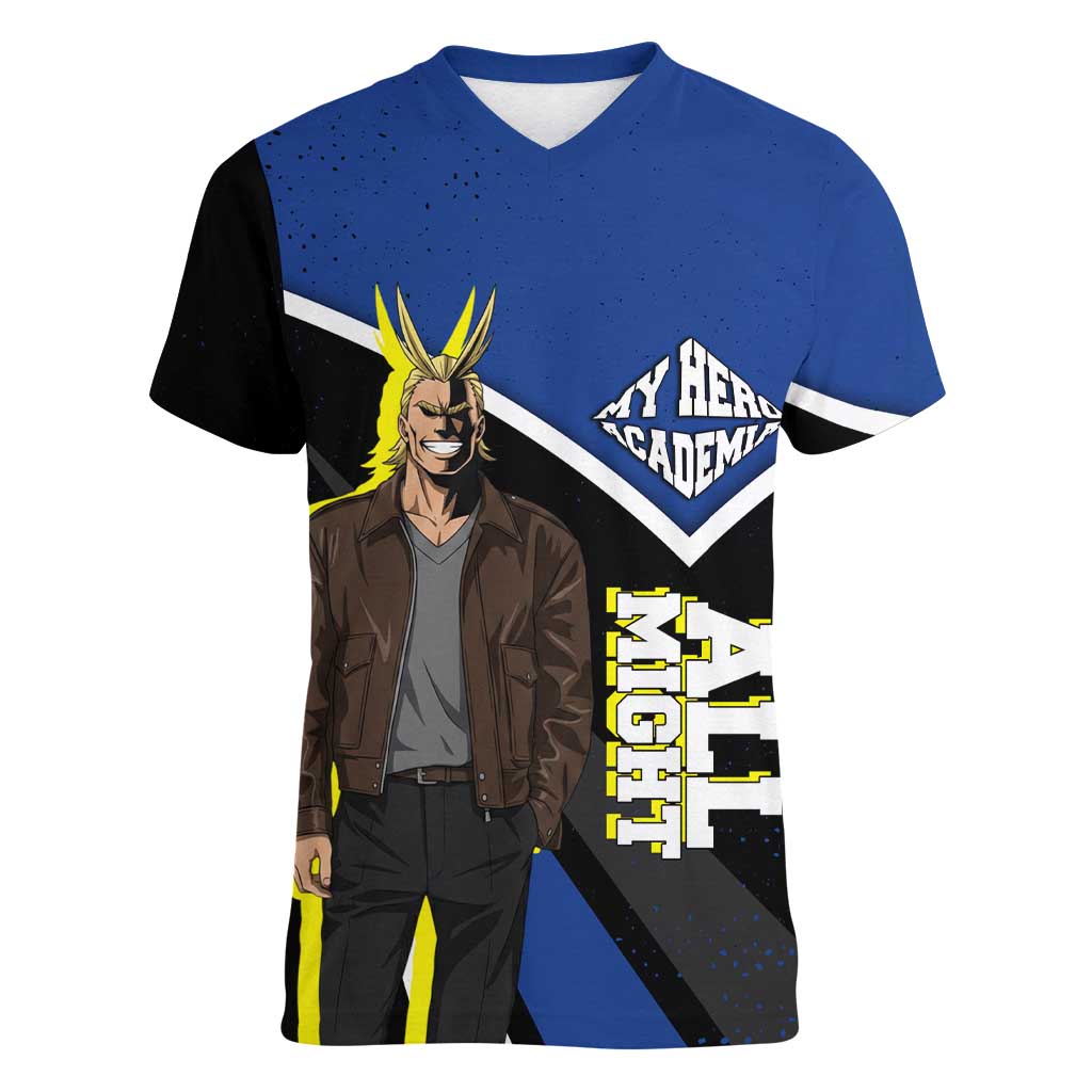 All Might My Hero Academia Women V-Neck T-Shirt Anime Grunge Splatter Graphic Style