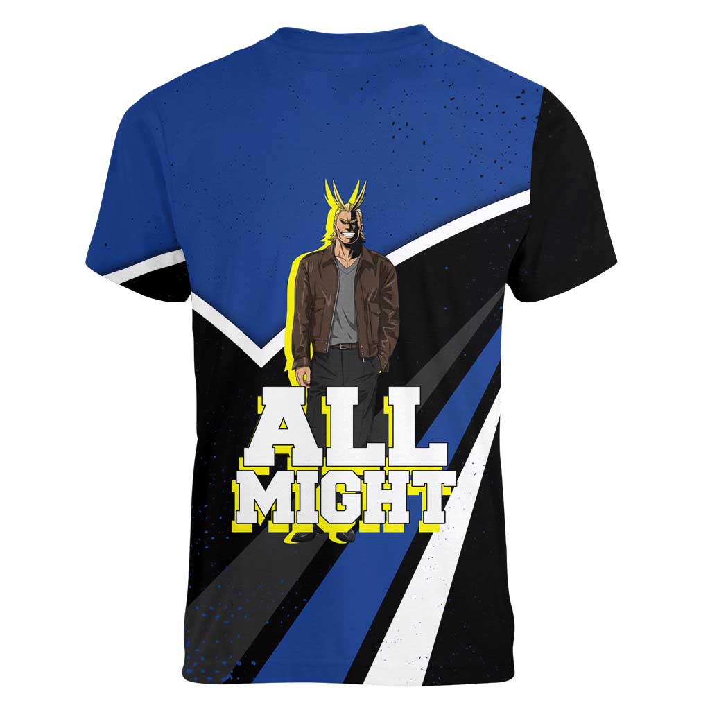 All Might My Hero Academia Women V-Neck T-Shirt Anime Grunge Splatter Graphic Style