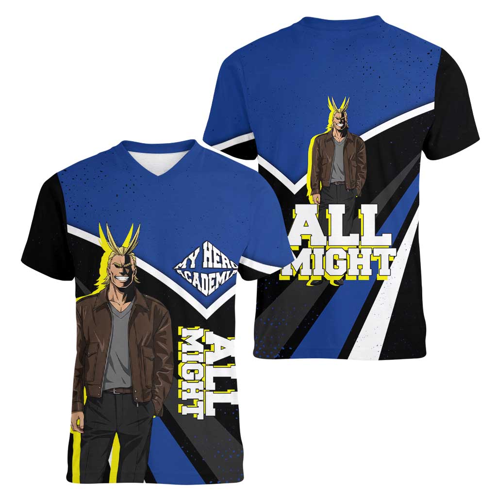 All Might My Hero Academia Women V-Neck T-Shirt Anime Grunge Splatter Graphic Style