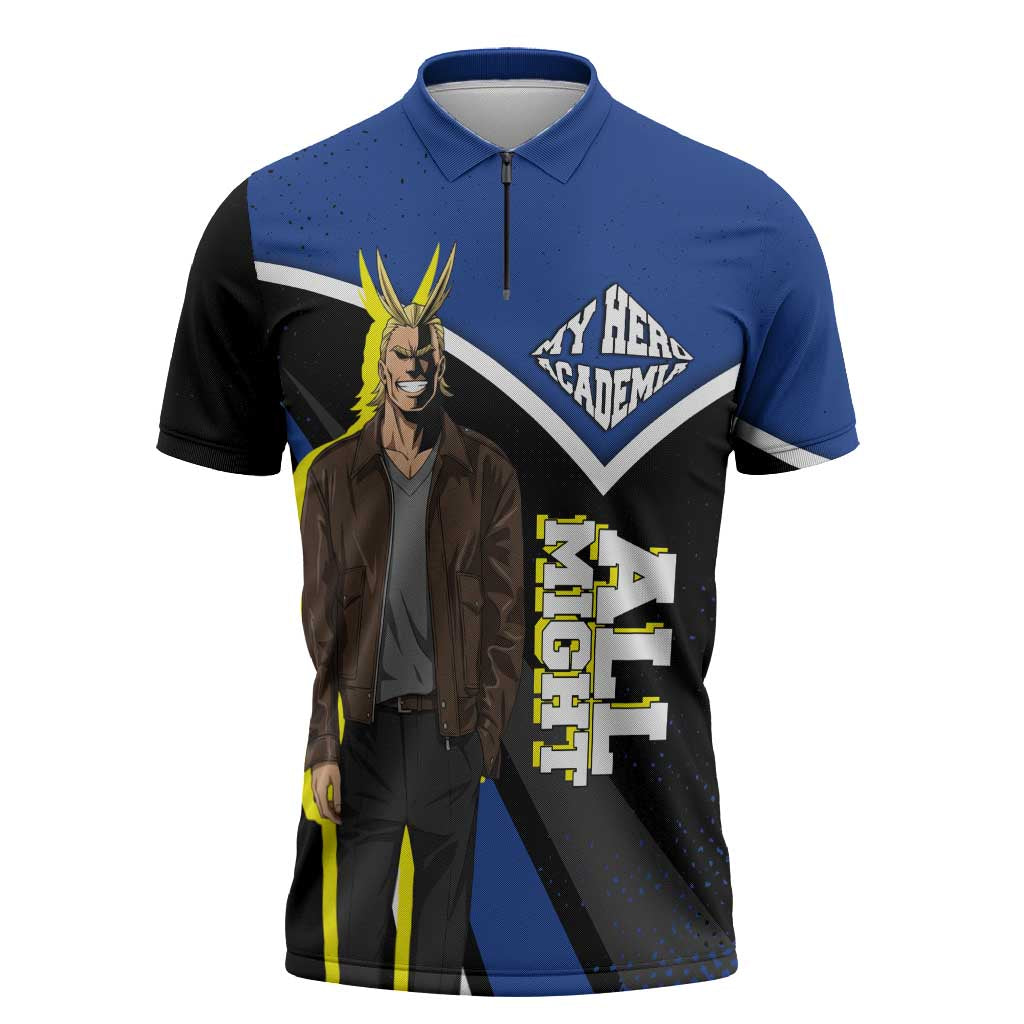 All Might My Hero Academia Zipper Polo Shirt Anime Grunge Splatter Graphic Style