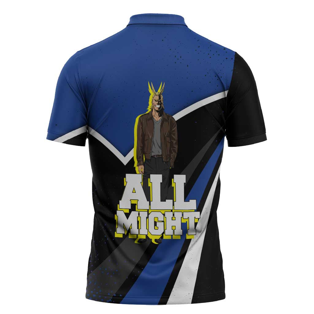 All Might My Hero Academia Zipper Polo Shirt Anime Grunge Splatter Graphic Style